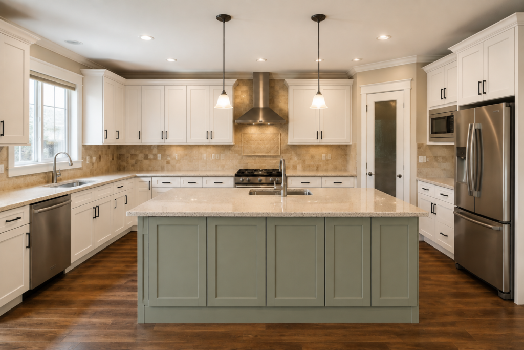 After: professionally sprayed kitchen cabinets in Vaughan, ON