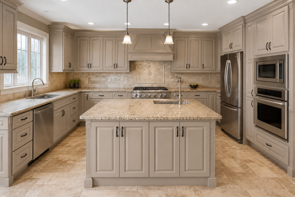 After: professionally sprayed kitchen cabinets in Hamilton, ON